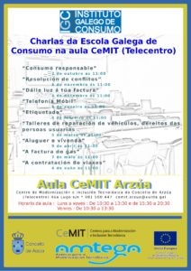 A aula CeMIT do Concello de Arzúa emitirá nove charlas da Escola Galega de Consumo