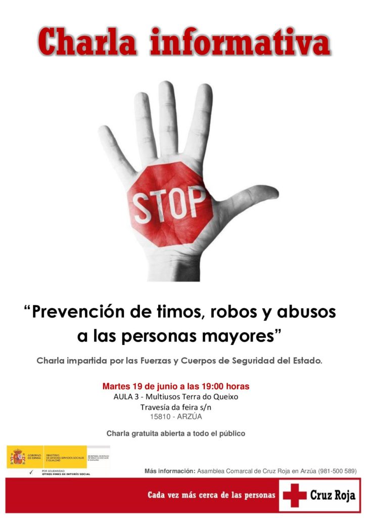 Cruz Vermella Arzúa: Charla informativa sobre prevención de roubos, timos e abusos ás persoas maiores