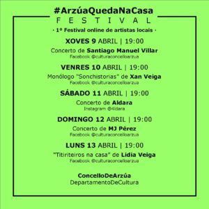 1º Festival online de artistas locais "Arzúa queda na casa"