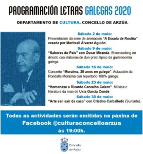 Programación cultural do mes de maio. Letras Galegas 2020